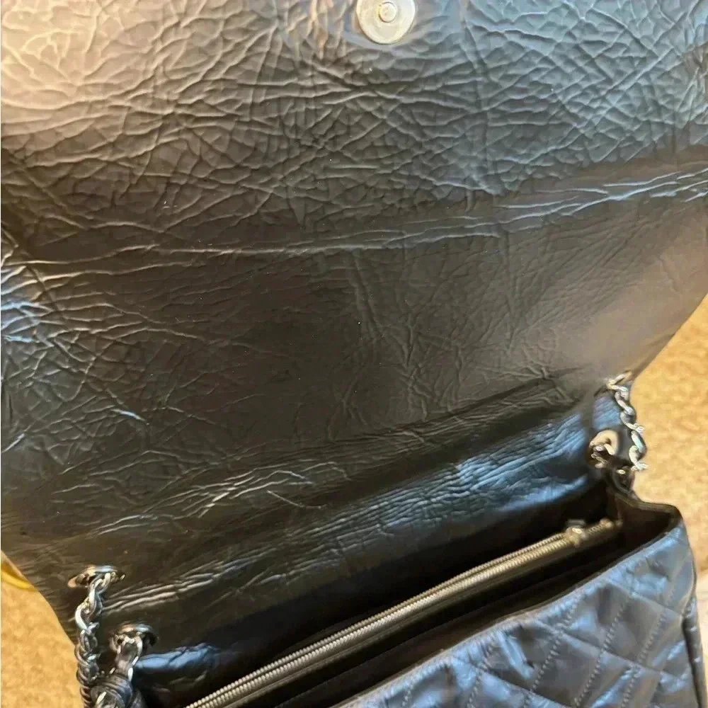 Chanel Chain CC Full Flap Bag Quilted Patent Leather Large Size Black Color.